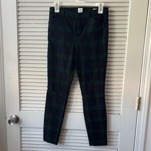 Gap Skinny Ankle Pant plaid navy green and black